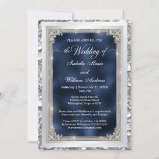 Elegant White Silver Sequin Wedding Invitation Einladung