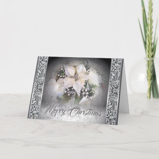 Elegant White & Silver Weihnachten Poinsettia (Vorderseite)