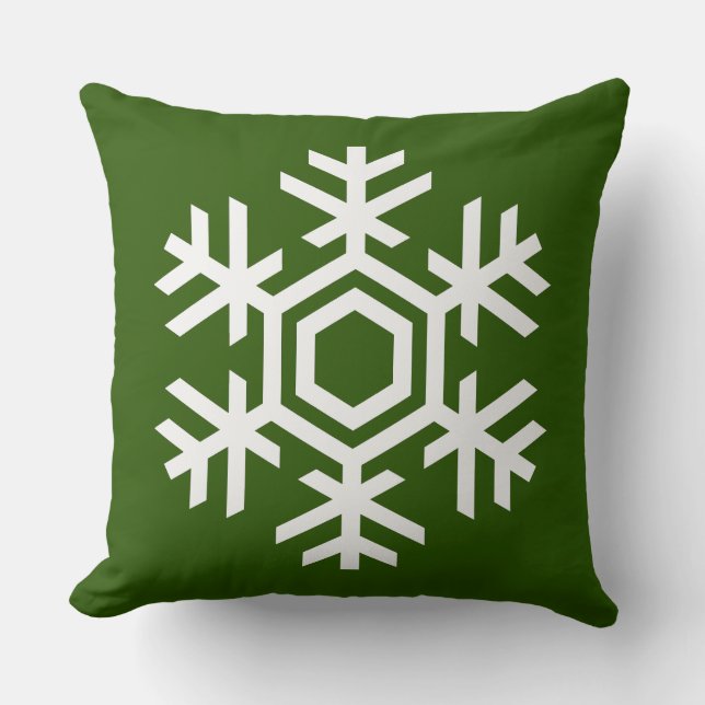 Elegant White Snowflake Klassisches Weihnachtsgrün Kissen (Vorderseite)