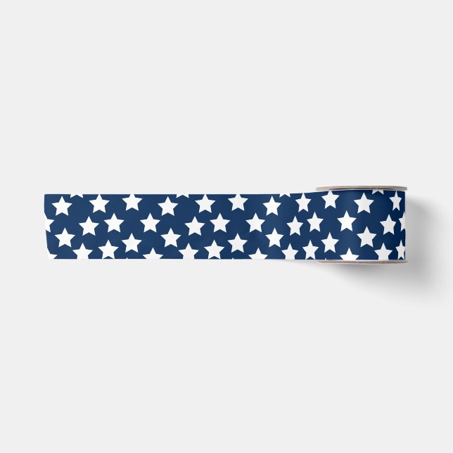 Elegant White Stars Blue Background Patriotic Satinband (Vorderseite)