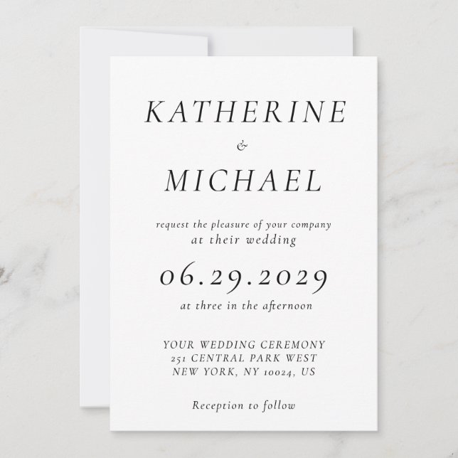 Elegant White Timeless Wedding Invitations (Devant)