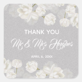 Elegant white Tulip Wedding danke Quadratischer Aufkleber