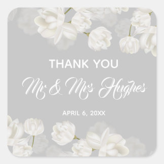Elegant white Tulip Wedding danke Quadratischer Aufkleber