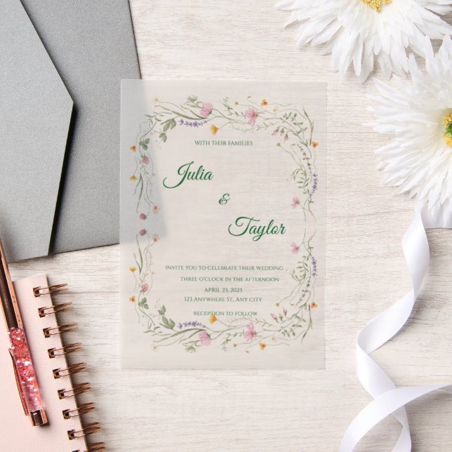 Elegant White  vellum Rose Invitation (Mariage)