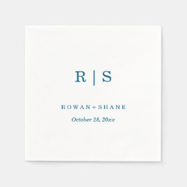 Elegant White Wedding Napkin mit Blue Monogram Serviette