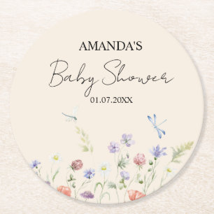Elegant Wild Blume Babydusche Runder Pappuntersetzer