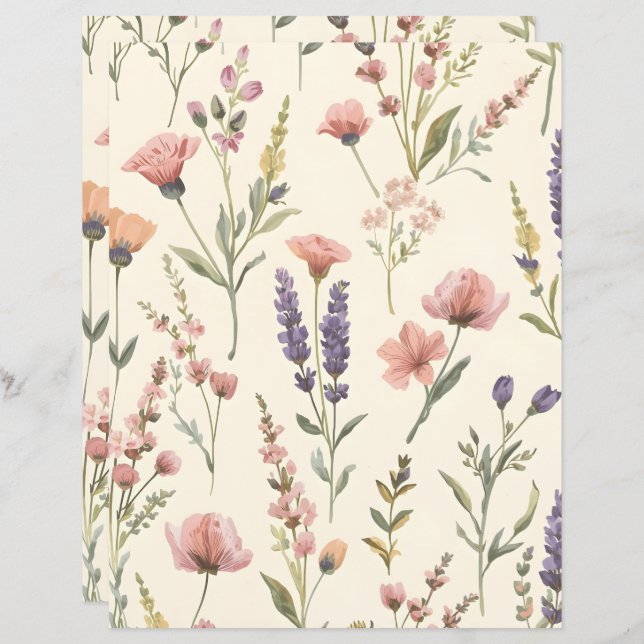 Elegant Wild flower Patterned Scrapbook Paper (Vorne/Hinten)