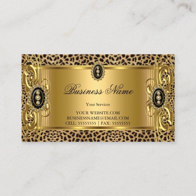 Elegant Wild Leopard Gold Black Jewel Visitenkarte (Vorderseite)