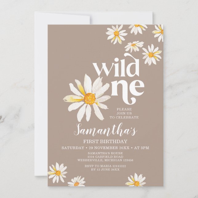 Elegant Wild One Birthday Boho Daisy Blume Einladung (Vorderseite)