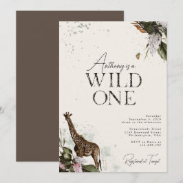 Elegant Wild One Watercolor Safari 1. Geburtstag Einladung