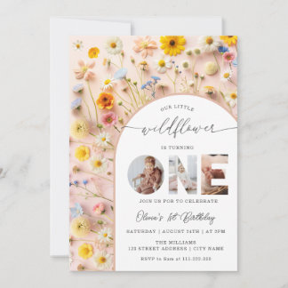Elegant Wildflower 1st Birthday Photo Einladung