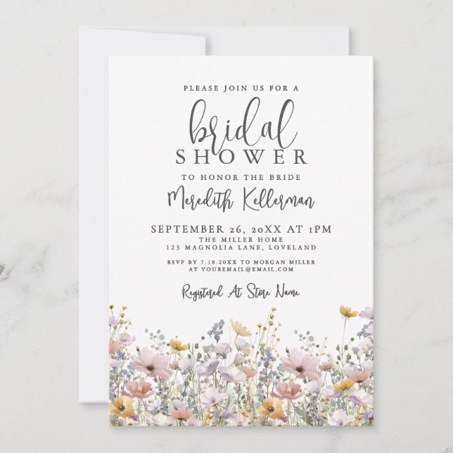 Elegant Wildflower Bridal Shower Einladung (Vorderseite)