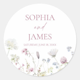Elegant Wildflower Floral Flowers Wedding Runder Aufkleber
