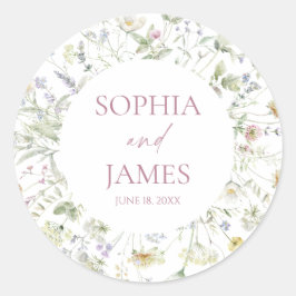 Elegant Wildflower Floral Flowers Wedding Runder Aufkleber