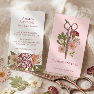 Elegant Wildflower Floral Hair Stylist Scissors Visitenkarte
