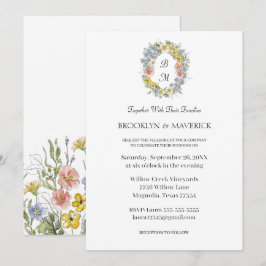 Elegant Wildflower Floral Monogram Crest Wedding Einladung