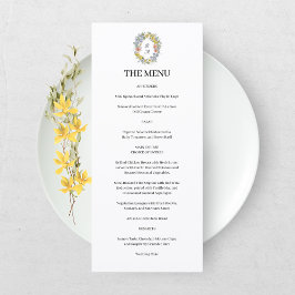 Elegant Wildflower Floral Monogram Crest Wedding Menükarte