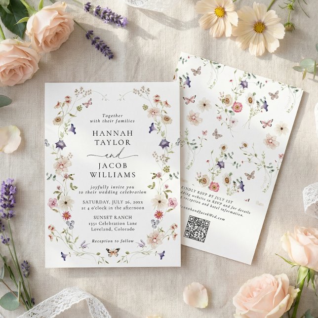 Elegant Wildflower Floral QR Code Wedding Einladung (Von Creator hochgeladen)