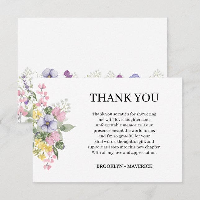 Elegant Wildflower Floral Wedding Dankeskarte (Vorne/Hinten)