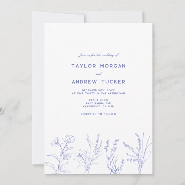 Elegant Wildflower Floral Wedding Invitation Einladung (Vorderseite)
