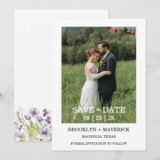 Elegant Wildflower Floral Wedding Save The Date Einladung (Vorne/Hinten)