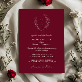 Elegant Wildflower Monogram Burgundy Wedding Einladung