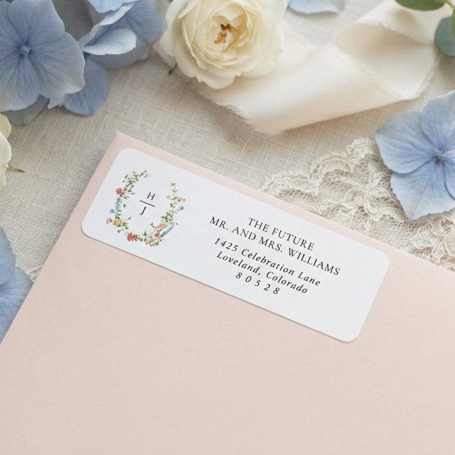 Elegant Wildflower Monogram Wedding Return Address (Von Creator hochgeladen)