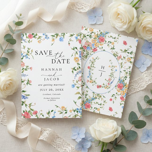 Elegant Wildflower Monogram Wedding Save The Date (Von Creator hochgeladen)