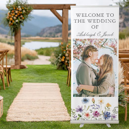 Elegant Wildflower Spring Wedding Photo Customized Ausziehbarer Banner