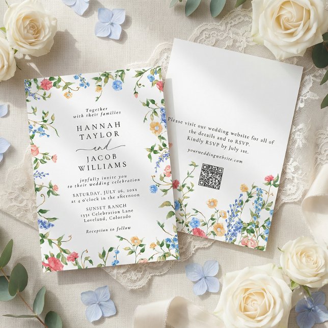 Elegant Wildflower Summer QR Code RSVP Wedding Einladung (Von Creator hochgeladen)