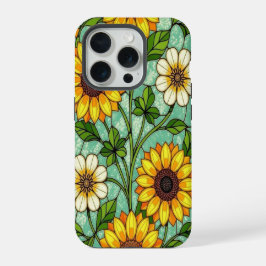 Elegant Wildflower sunflowers clover stained Glass iPhone 15 Pro Hülle
