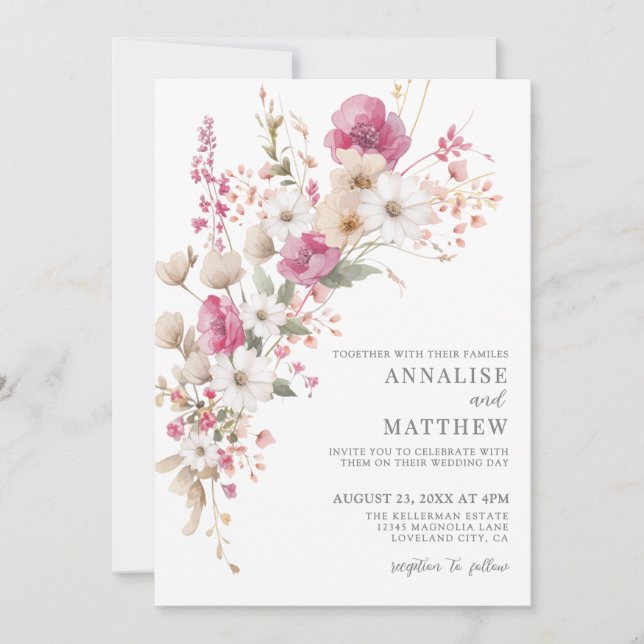 Elegant Wildflower Watercolor Floral Wedding Einladung (Vorderseite)