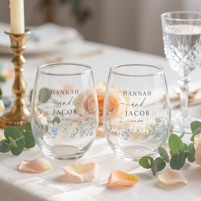 Elegant Wildflower Wedding Couple Drinkware Set Weinglas Ohne Stiel (Von Creator hochgeladen)