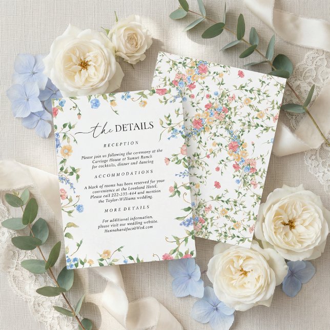 Elegant Wildflower Wedding Details Begleitkarte (Von Creator hochgeladen)