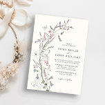 Elegant Wildflower Wedding Einladung<br><div class="desc">Elegant Wildflower Wedding Invitation. Elegant and stylish, this Wildflower Wedding Invitation features gorgeous hand-painted watercolor pink, purple, and blue pastel wildflowers and sage greenery with a cute white butterfly arranged in a lovely vintage bouquet on an ivory background. The back includes a beautiful matching bouquet with the bride and groom's...</div>