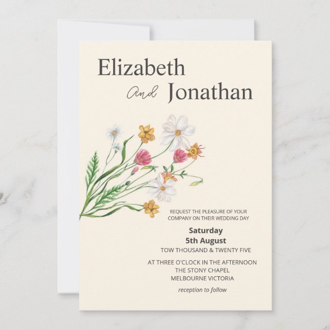 Elegant Wildflower Wedding Invite  Einladung (Vorderseite)