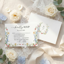 Elegant Wildflower Wedding Monogram RSVP Karte