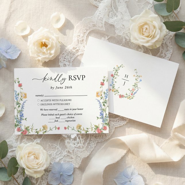Elegant Wildflower Wedding Monogram RSVP Karte (Von Creator hochgeladen)