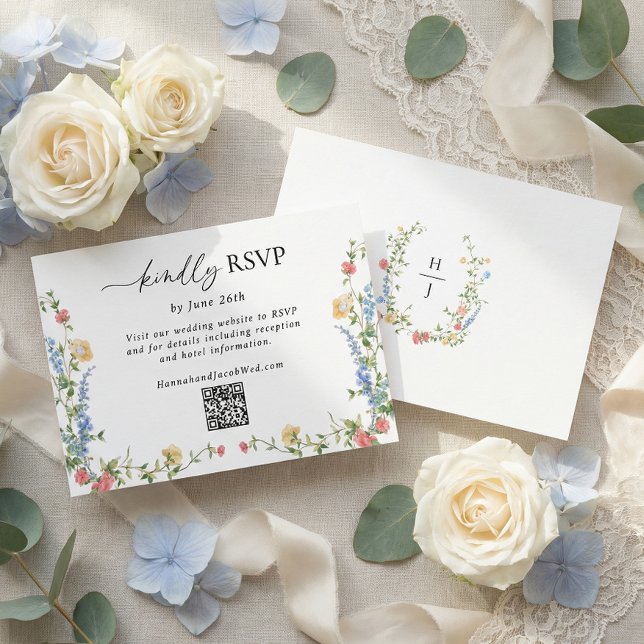 Elegant Wildflower Wedding QR Code RSVP Card Karte (Von Creator hochgeladen)
