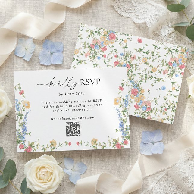 Elegant Wildflower Wedding QR Code RSVP Card Karte (Von Creator hochgeladen)