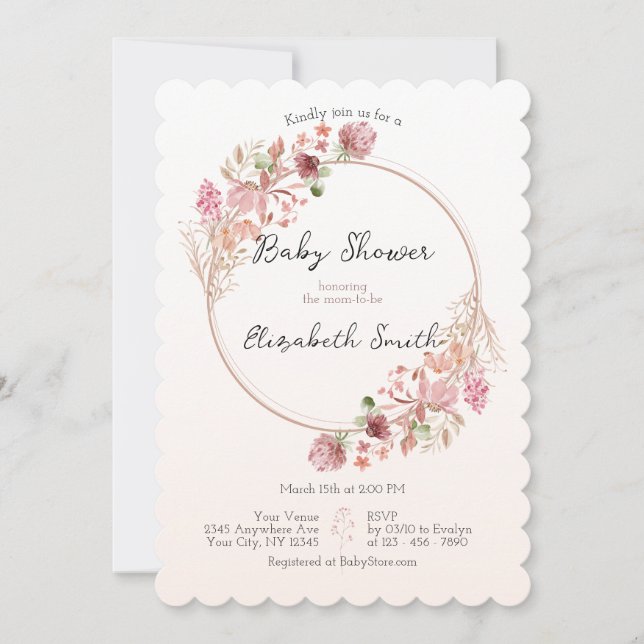Elegant Wildflower Wreath Baby Shower Invitation Einladung (Vorderseite)