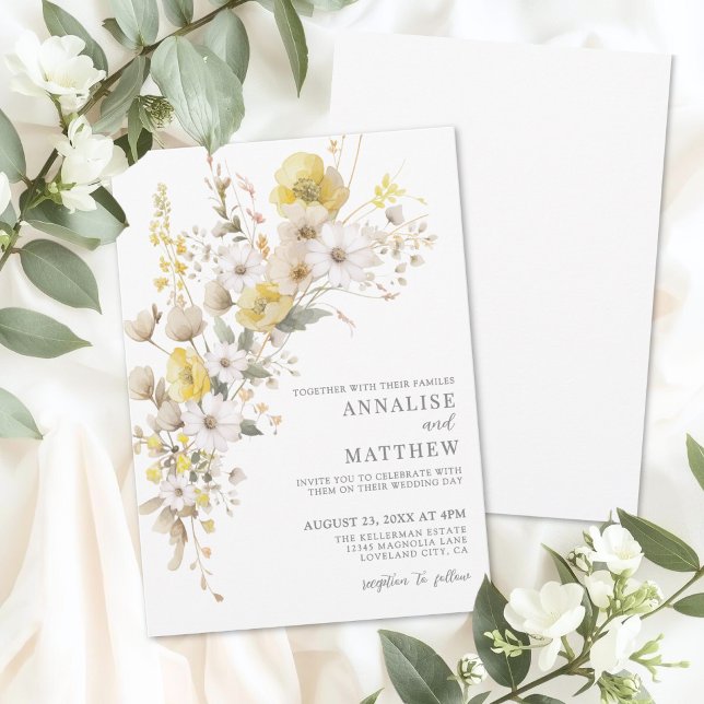 Elegant Wildflower Yellow Floral Wedding Einladung (Elegant Wildflower Yellow Floral Wedding Invitation)