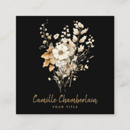 Elegant Wildflowers Black Quadratische Visitenkarte