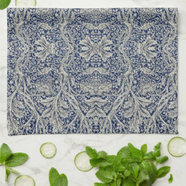 Elegant William Morris Floral Blue White Pattern Geschirrtuch