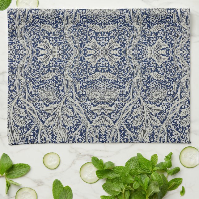 Elegant William Morris Floral Blue White Pattern Geschirrtuch (Gefaltet)