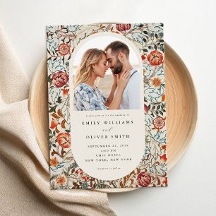 Elegant William Morris Floral Foto Wedding Einladung