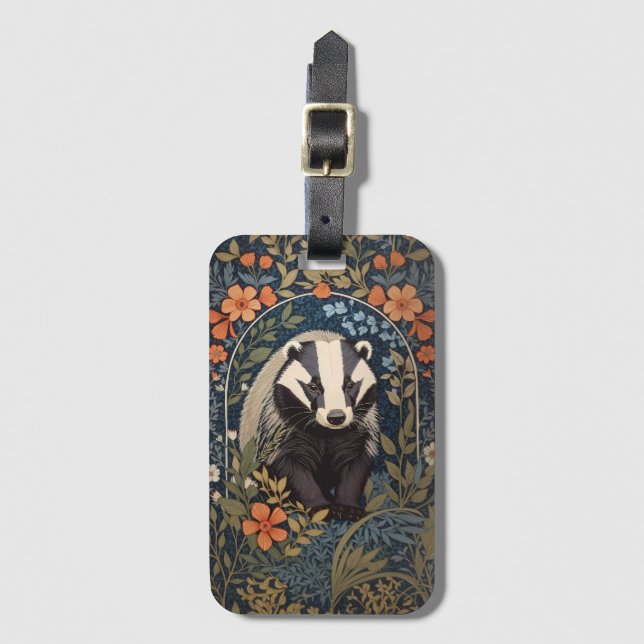 Elegant William Morris Inspiriert Badger Gepäckanhänger (Vorderseite Vertikal)