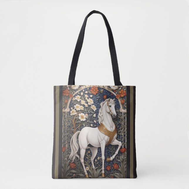 Elegant William Morris Inspiriert Weißes Pferd Tasche (Vorderseite)