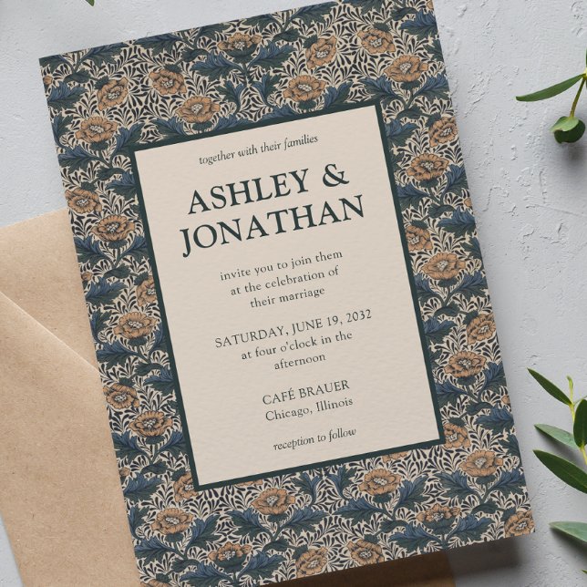 Elegant William Morris Peony Pattern Wedding Einladung (Von Creator hochgeladen)