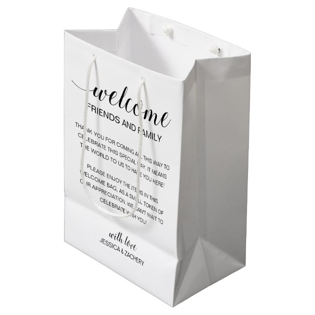 Elegant Willkommen bei der Übernachtung für Hochze Mittlere Geschenktüte (Vorderseite Schrägansicht)
